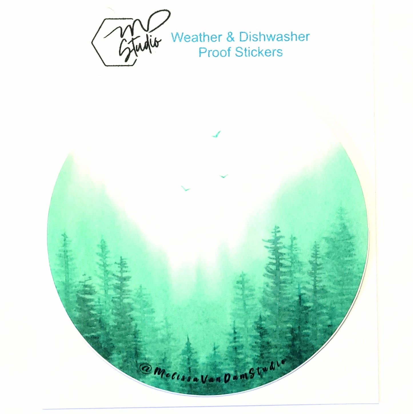 "Misty Pines" Weather Proof Circle Sticker 75mm