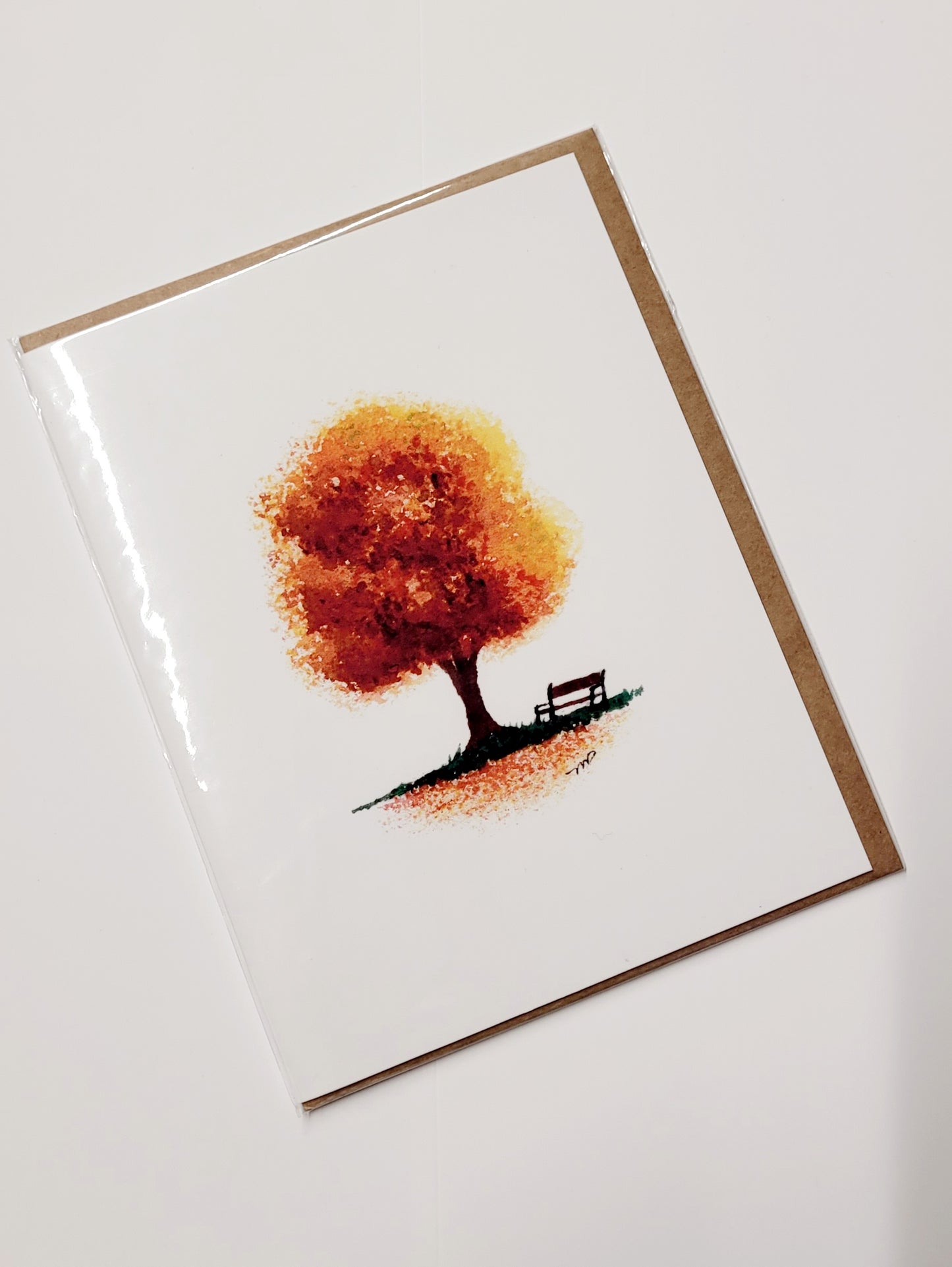 "Watch the Fall" Tree with Bench Greeting Card