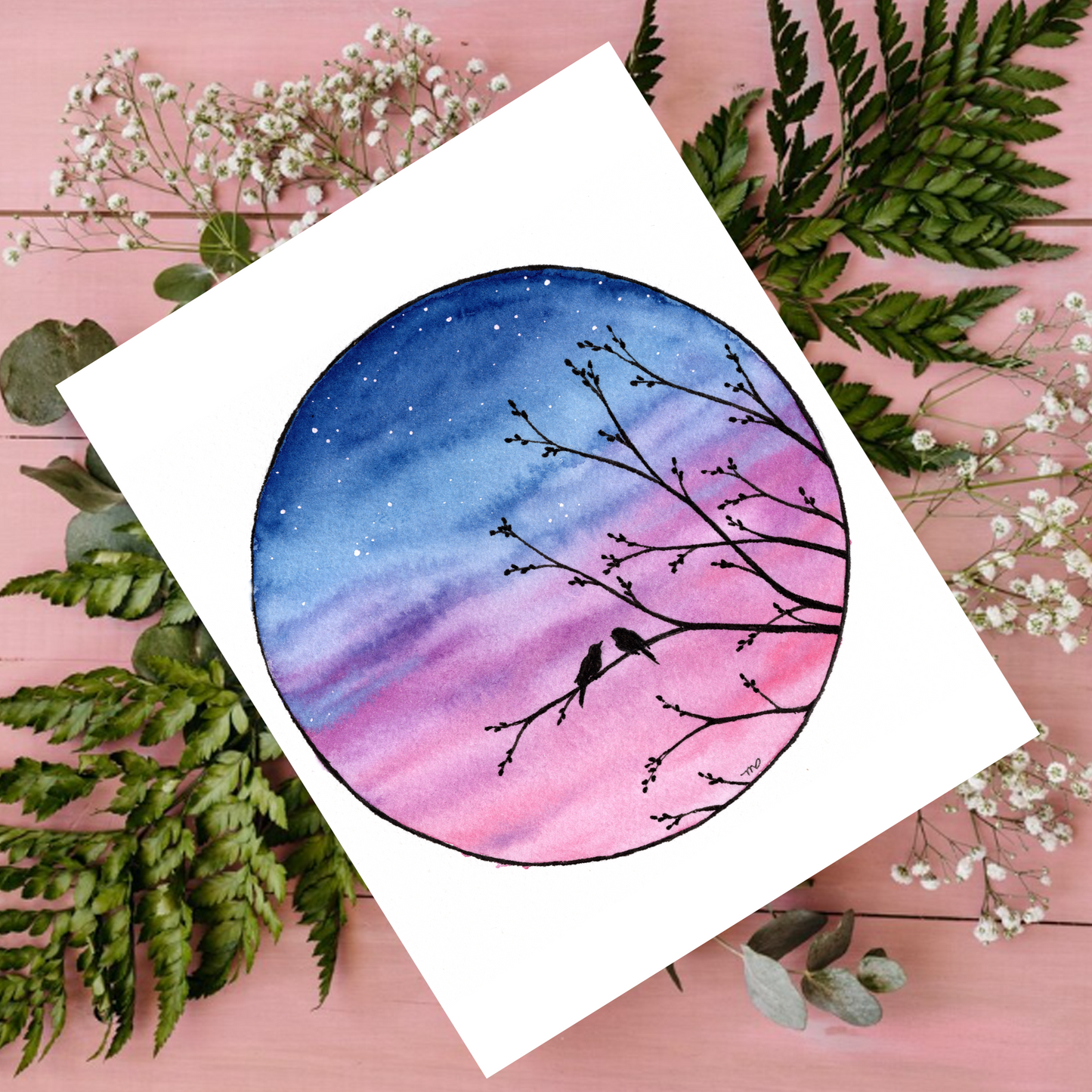 "Can I Tell You?" Birds on a Branch 4.25x5.5" Blank Greeting Card with Envelope