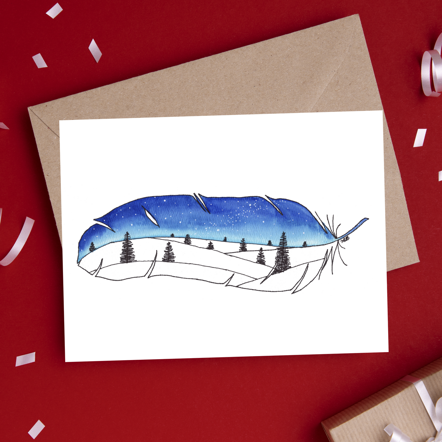 "Falling Like a Feather" 4.25x5.5" Blank Greeting Card with Envelope