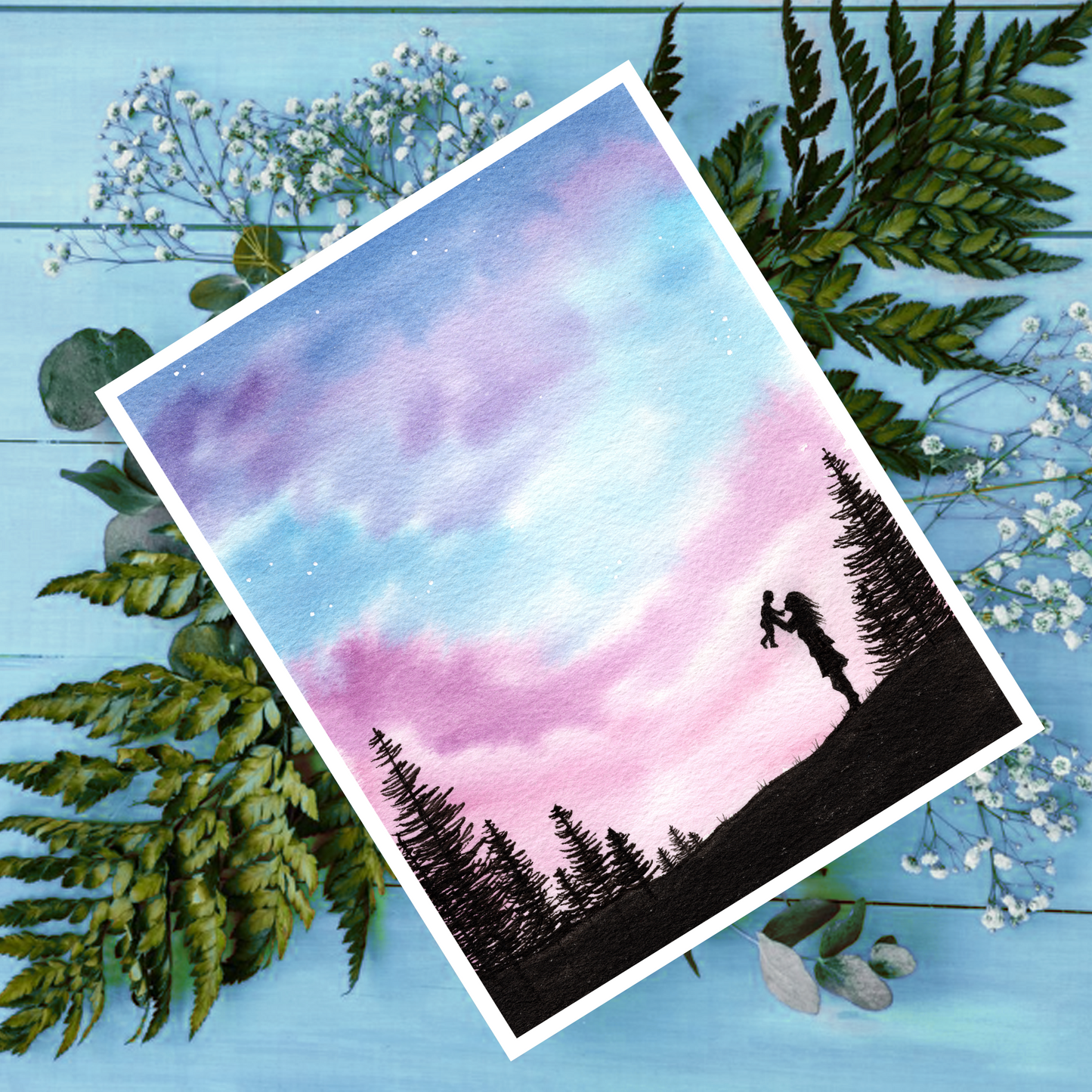 "In My Arms" parent and child 4.25x5.5" Blank Greeting Card with Envelope