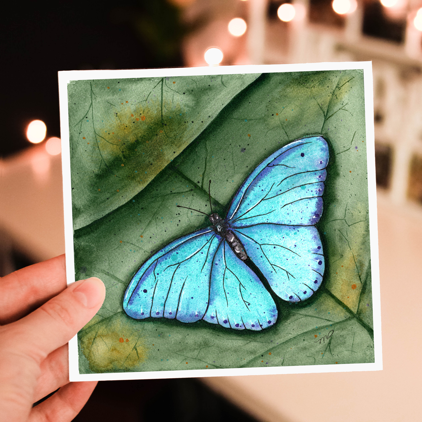 "Landed" Butterfly Square Blank Greeting Card with Envelope