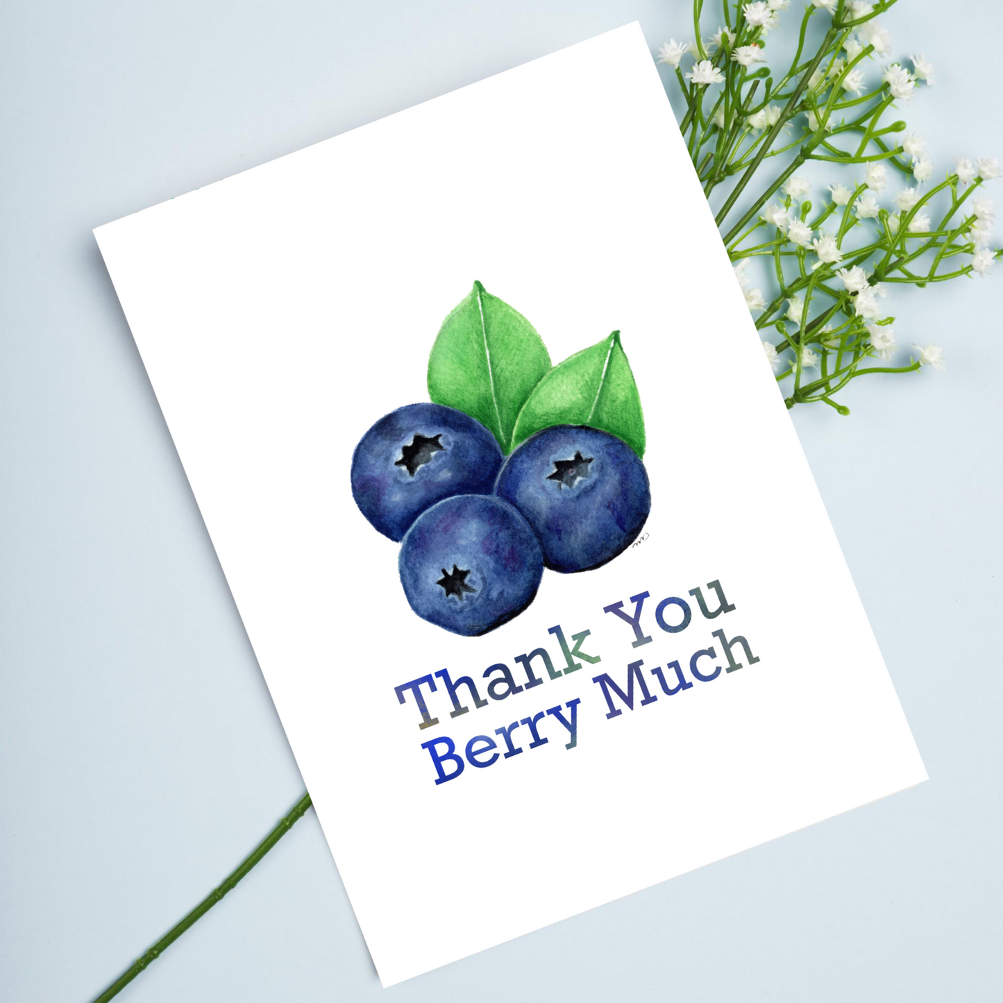 "Thank You Berry Much" Blueberry 4.25x5.5" Blank Greeting Card with Envelope