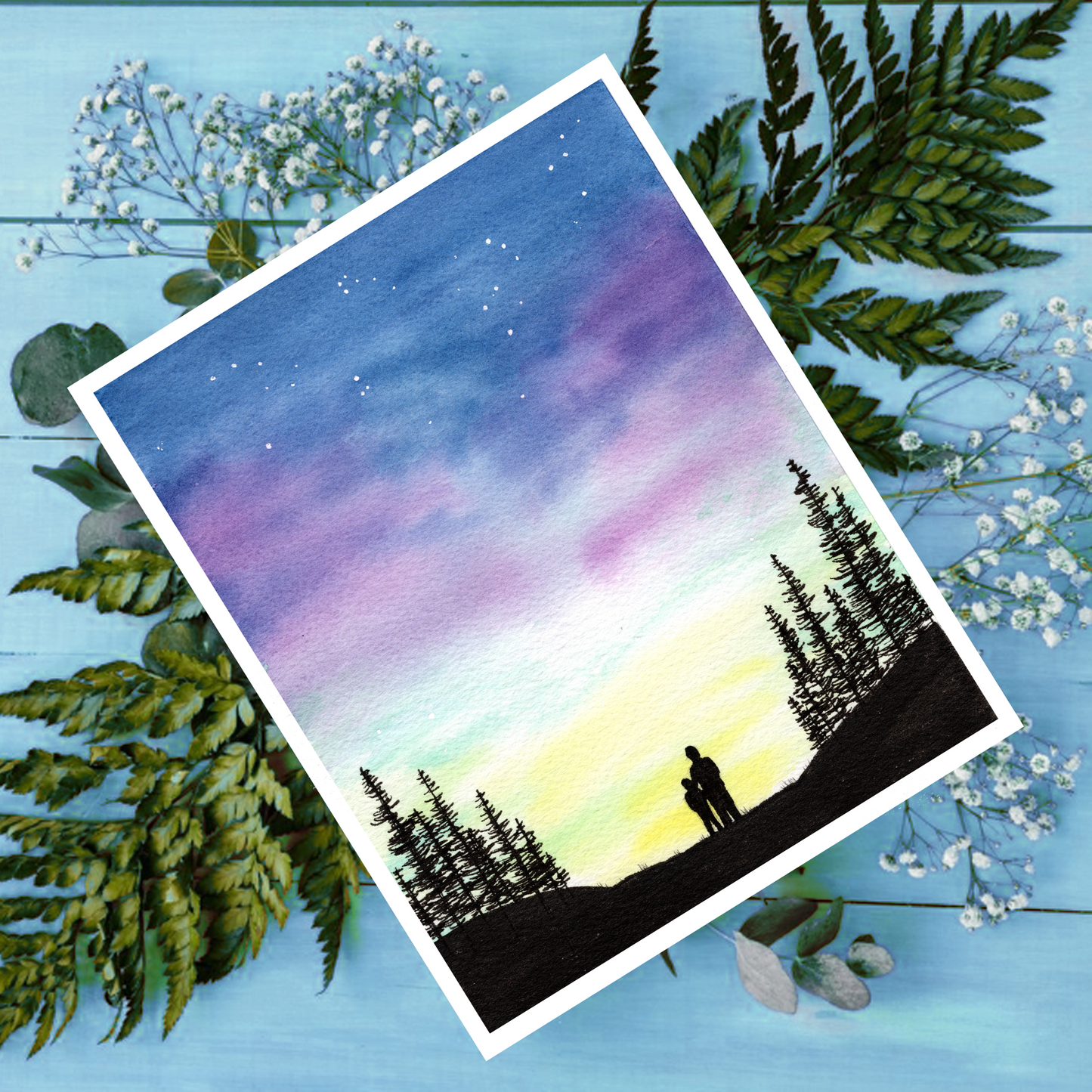 "By My Side" parent and child 4.25x5.5" Blank Greeting Card with Envelope