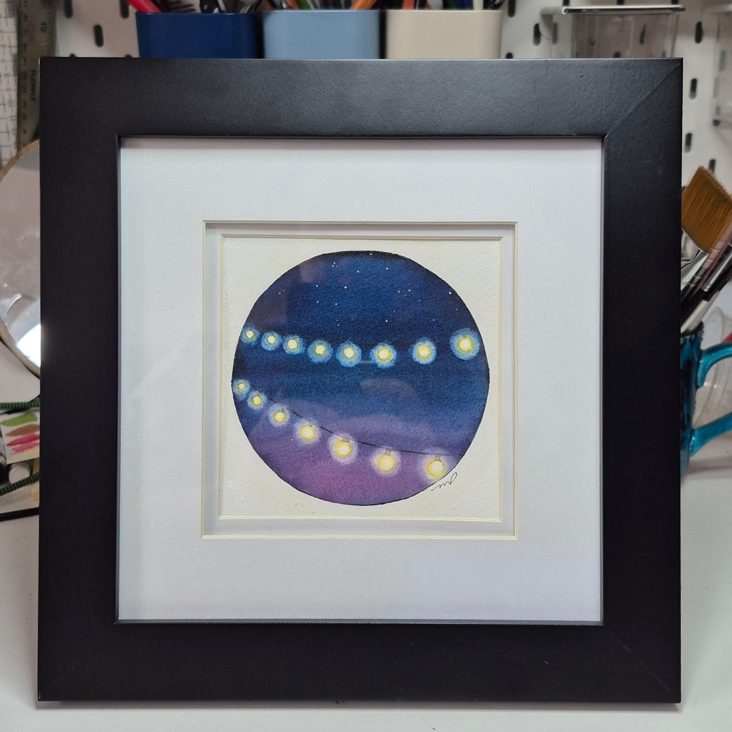 Original "Patio Lights" 5x5" Watercolour Painting