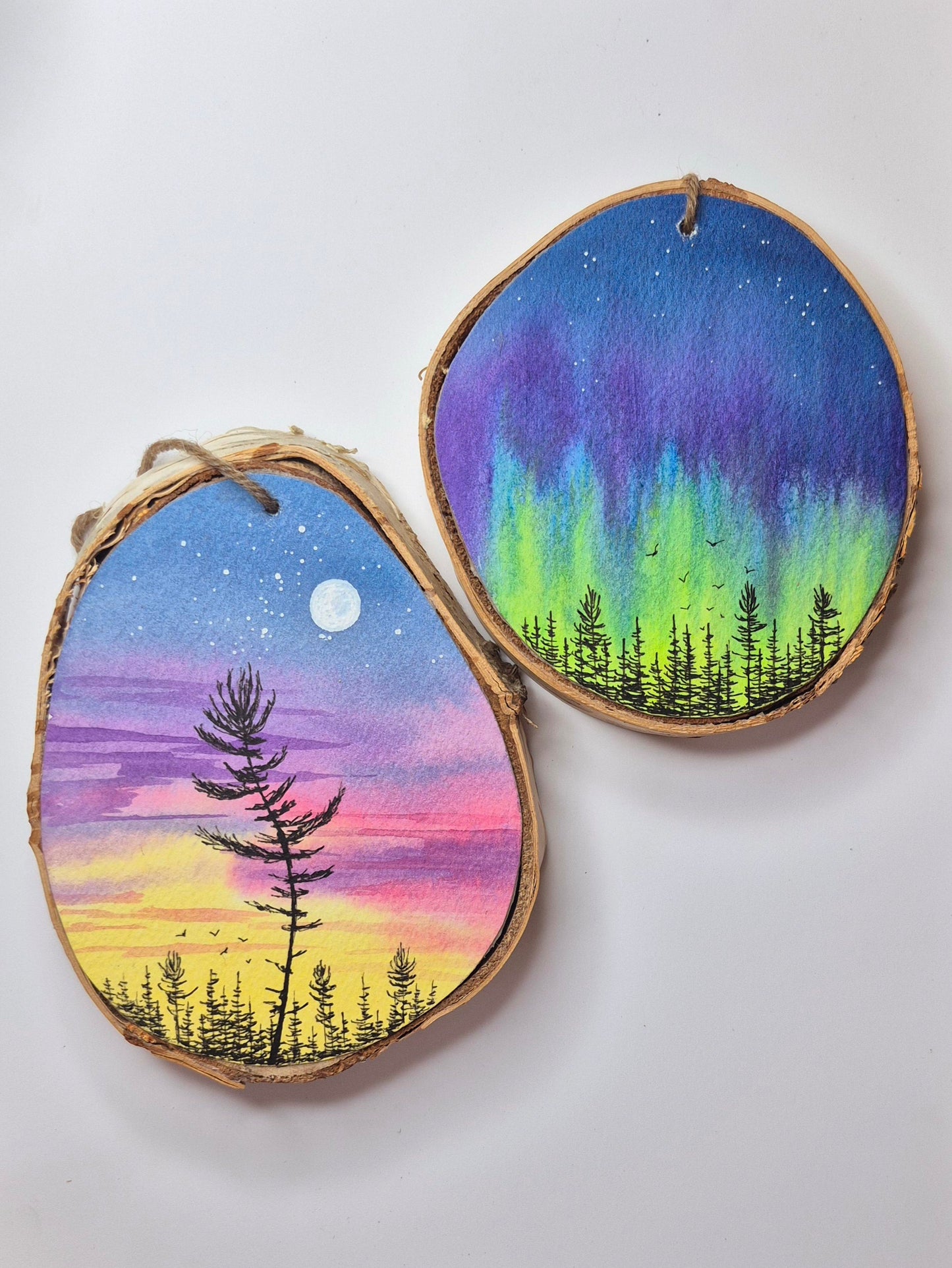 Hand Painted Wood Slice Ornaments - Extra Large