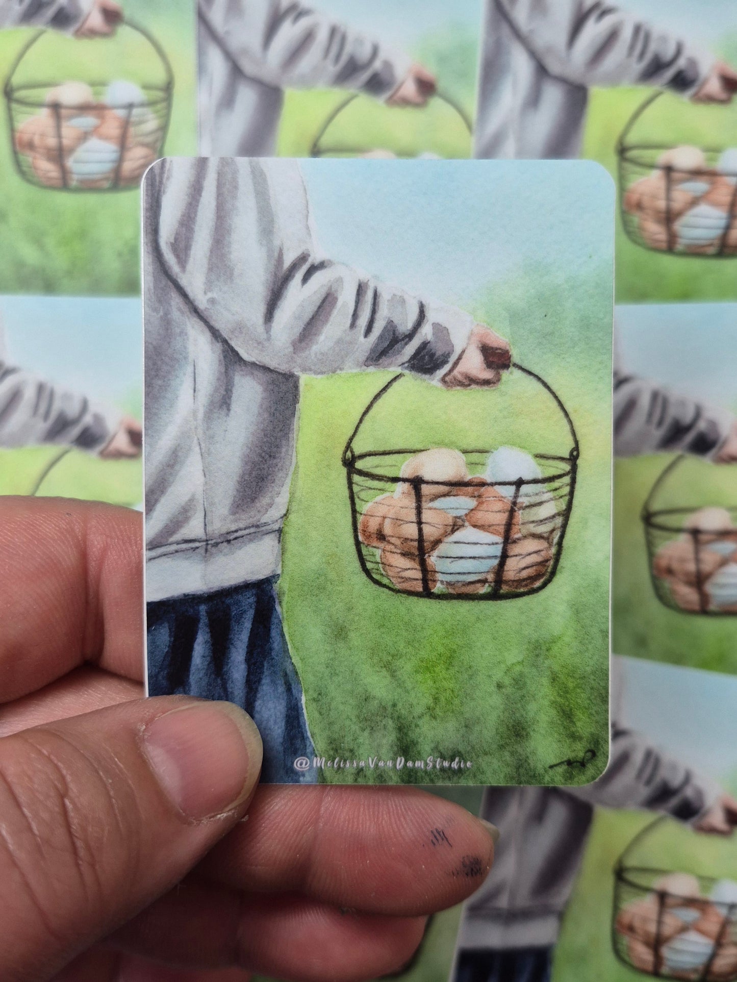 "Morning Harvest" Day 86 Collecting a Basket of Eggs