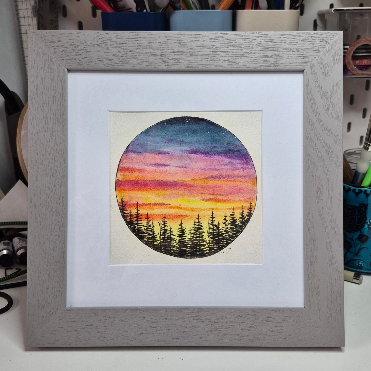 Original "Setting Sun" 5x5" Watercolour Painting