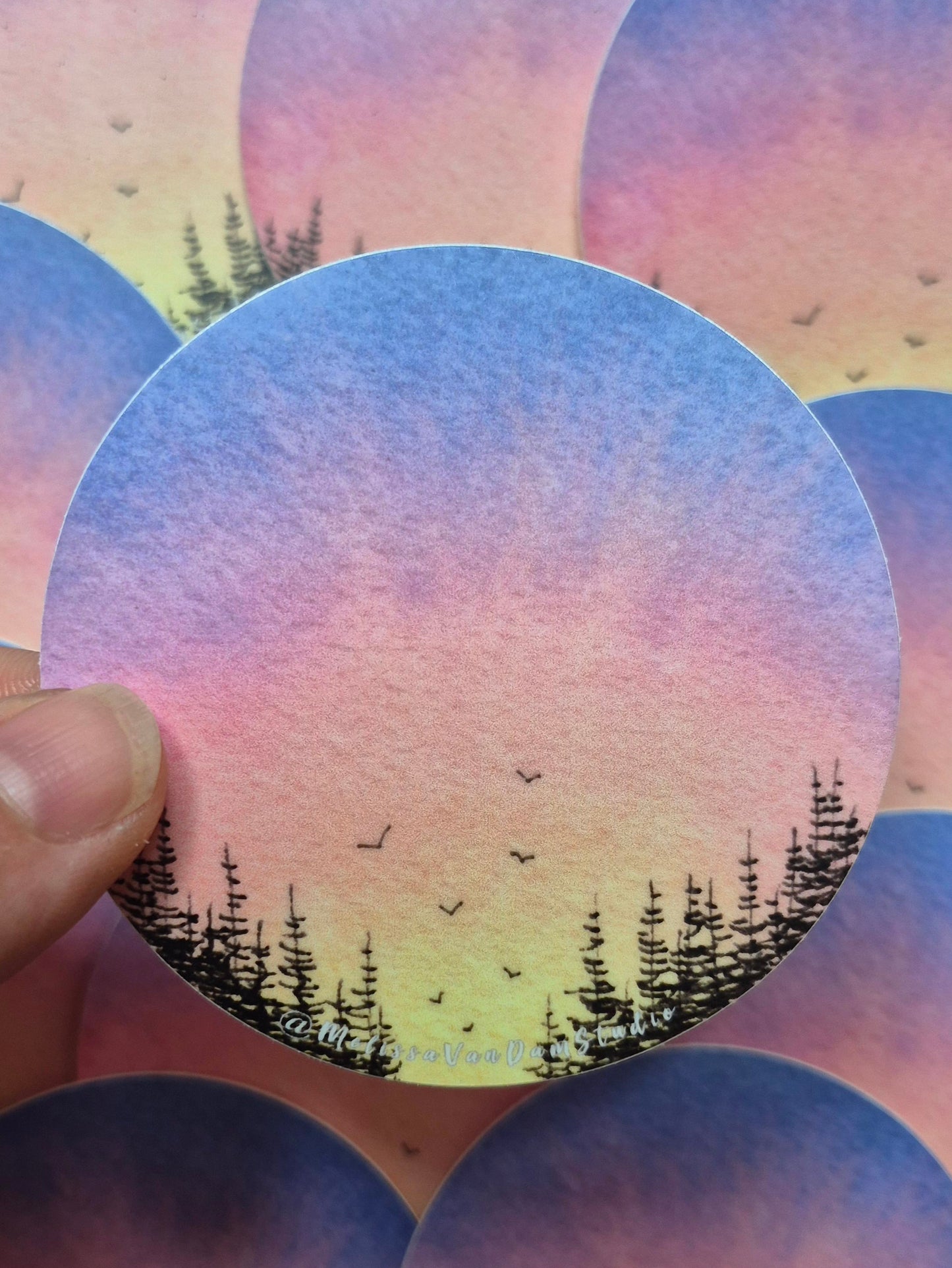 "Pink Burst" Weather Proof Circle Sticker 75mm