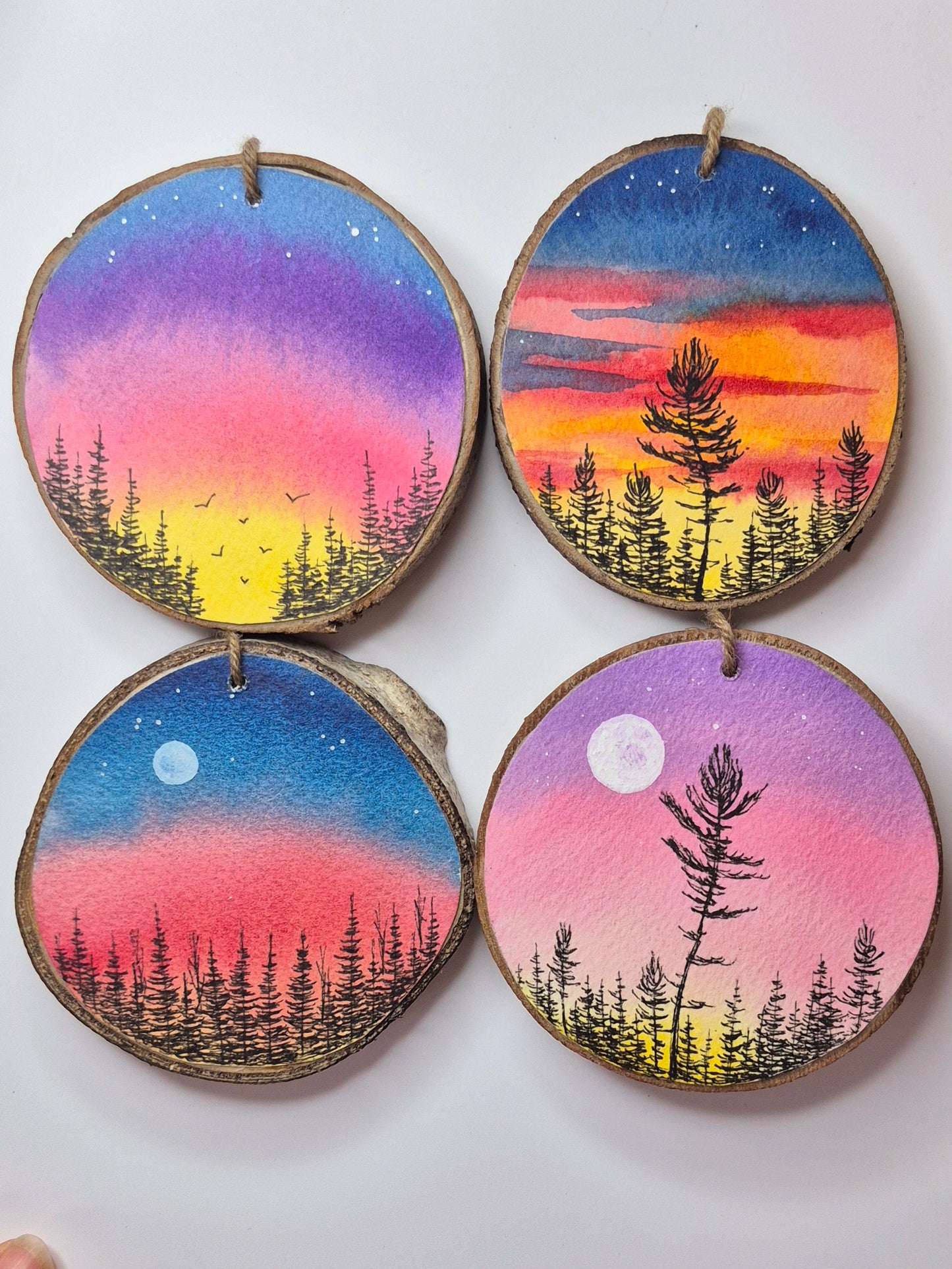 Hand Painted Wood Slice Ornaments - Large