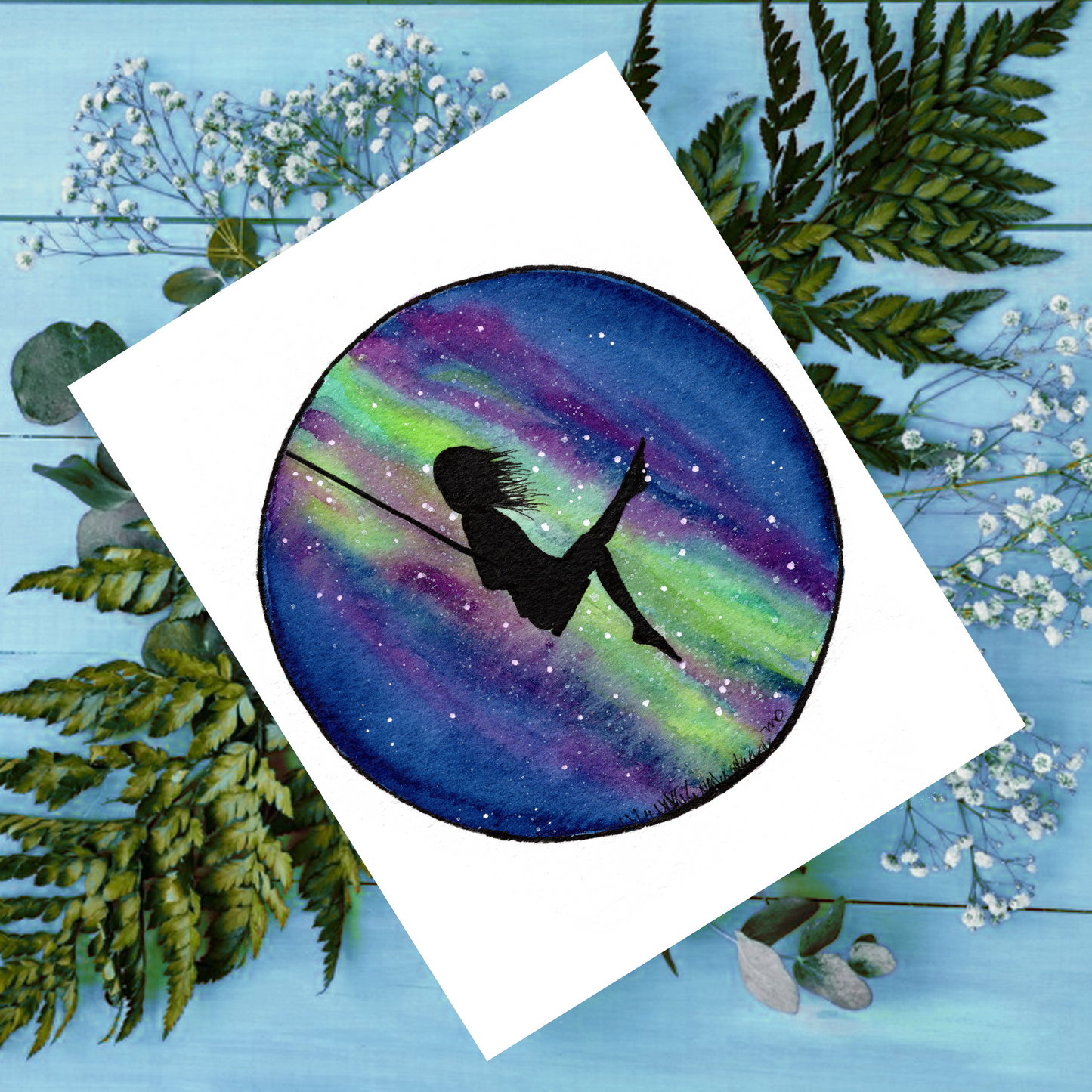 "Swing Through the Sky" 4.25x5.5" Blank Greeting Card with Envelope