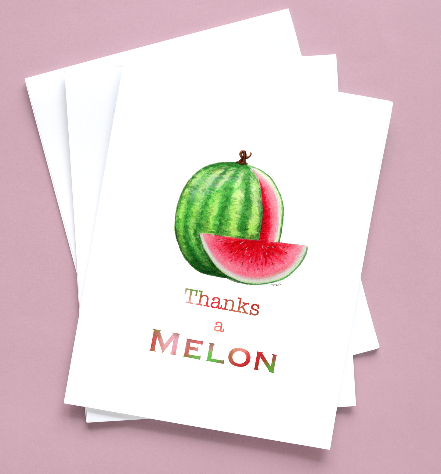 "Thanks a Melon" Watermelon 4.25x5.5" Blank Greeting Card with Envelope