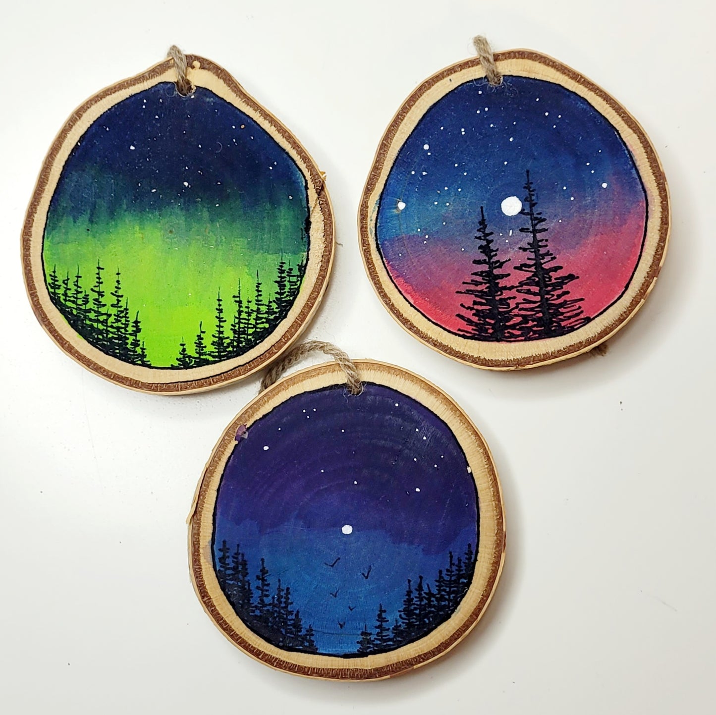 Hand Painted Wood Slice Ornaments - Small