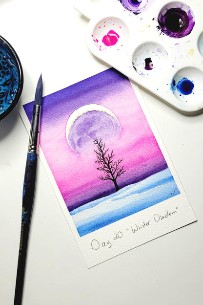 "Winter Diadem" Day 20 Moon Over Tree in Winter