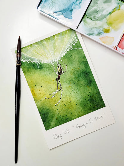 "Hang'n In There" spider on a web 4.25x5.5" Blank Greeting Card with Envelope