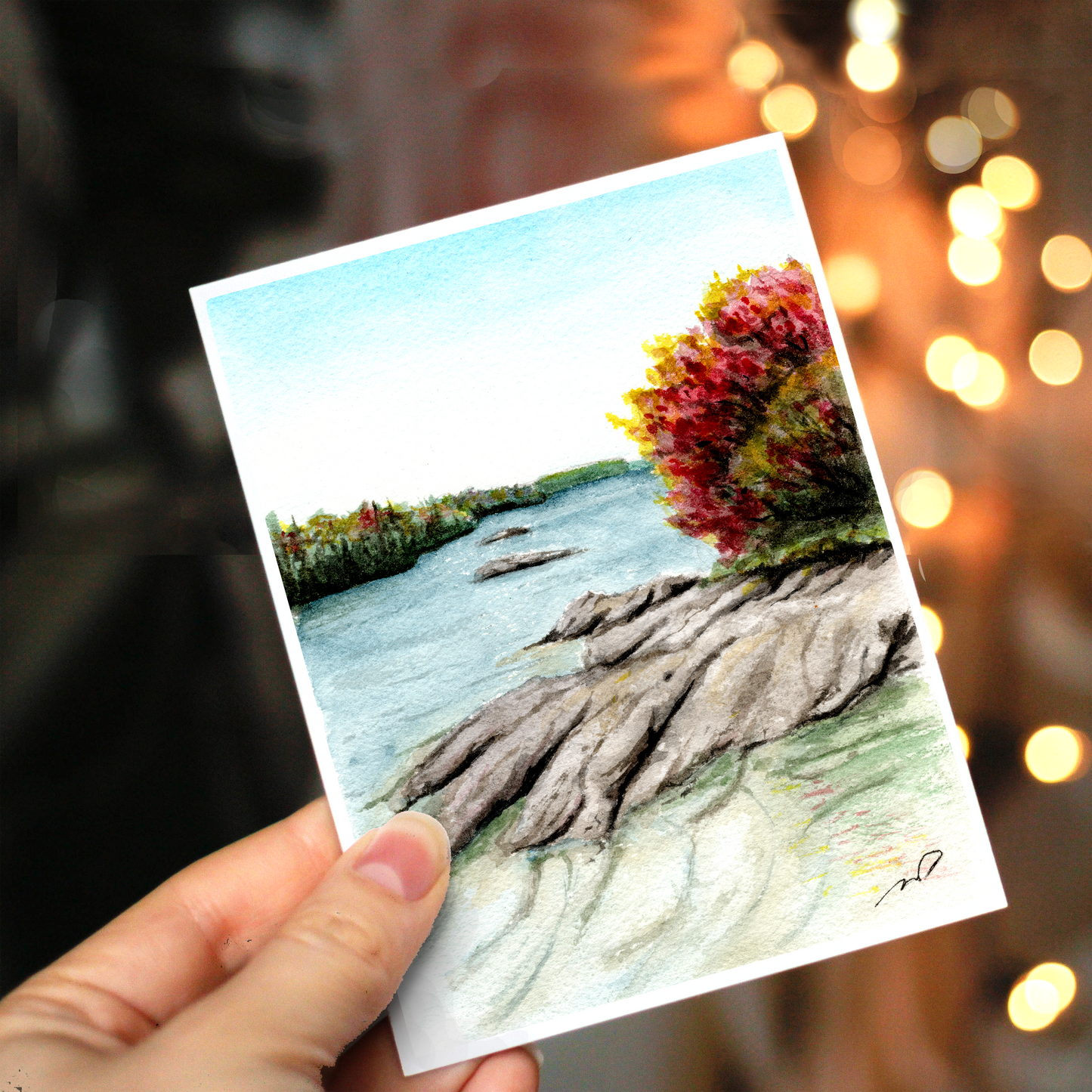 "Burning on the Water" 4.25x5.5" Blank Greeting Card with Envelope