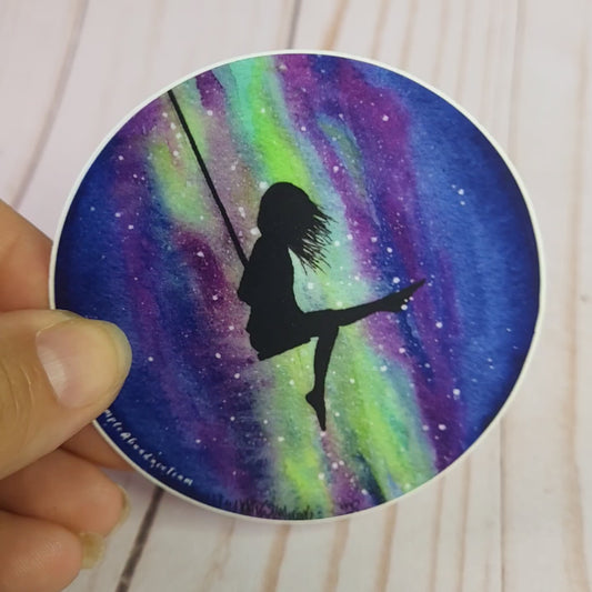 "Swing through the Sky" Weather Proof Circle Sticker 75mm