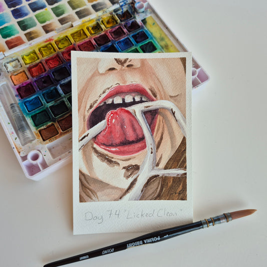 "Licked Clean" child with mixing beater 4.25x5.5" Blank Greeting Card with Envelope