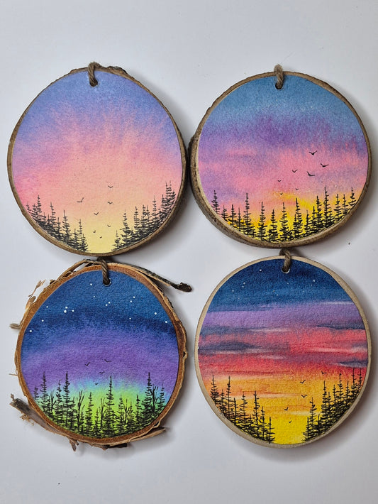 Hand Painted Wood Slice Ornaments - Medium